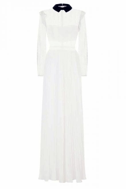 Біла сукня з контрастним комірцем