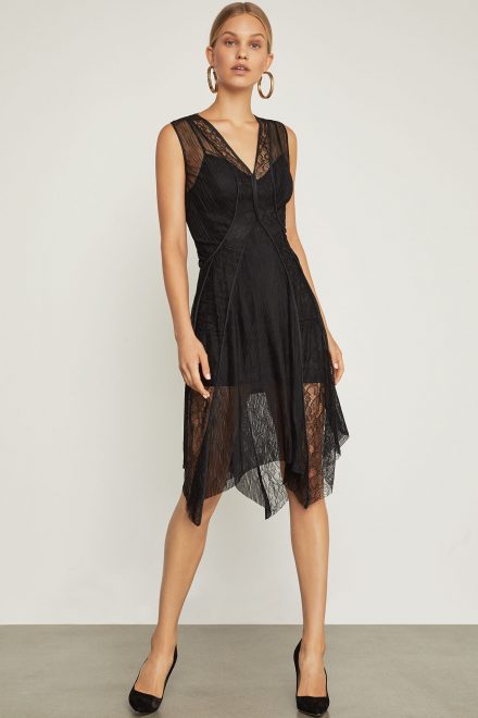 Асиметрична чорна мереживна сукня