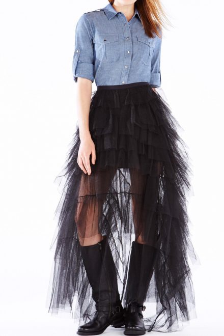 Чорна багатоярусна асиметрична спідниця Mireia