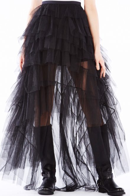 Чорна багатоярусна асиметрична спідниця Mireia