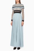 Небесно-блакитна мереживна сукня зі спідницею плісе
