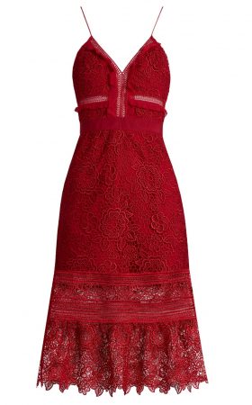 Мереживна сукня-міді винного відтінку