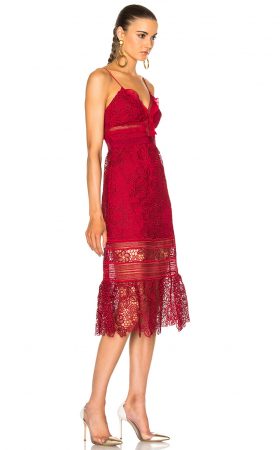 Мереживна сукня-міді винного відтінку