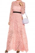 Рожева мереживна сукня з контрастним поясом