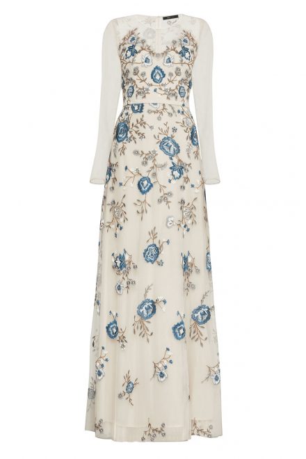 Сукня відтінку перлів із флористичною вишивкою