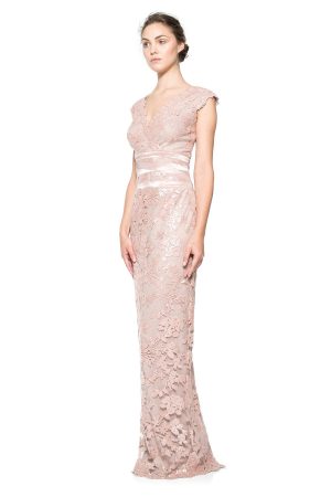 Рожева сукня з паєтками з V-вирізом