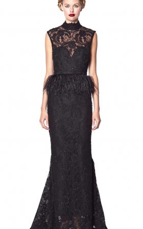 Вечірня сукня з баской з пір'я