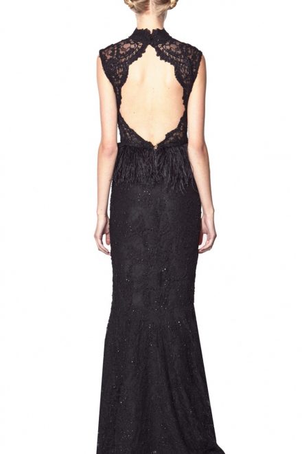 Вечірня сукня з баской з пір'я