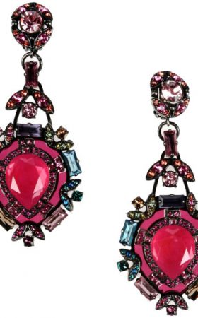 Сережки-шандельери з червоним каменем
