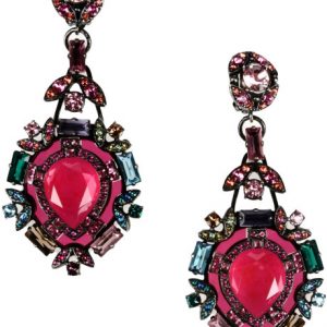 Сережки-шандельери з червоним каменем