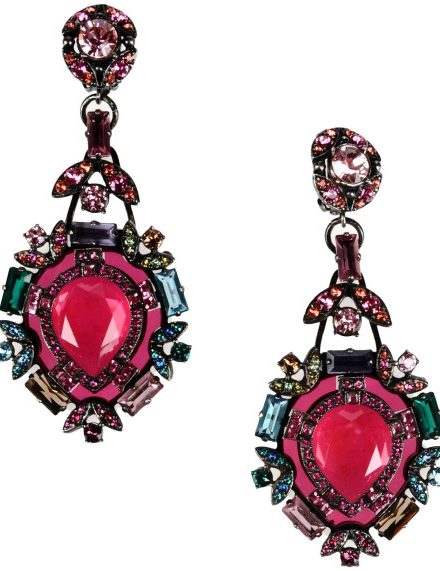 Сережки-шандельери з червоним каменем