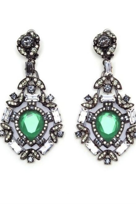 Сережки з смарагдовими кристалами