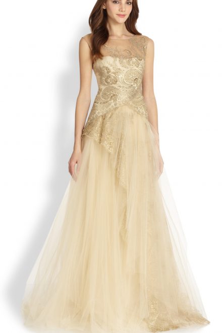 Золотава бальна сукня з тюлю