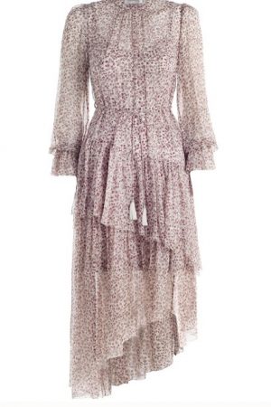 Асиметрична шовкова сукня з дрібним квітковим принтом