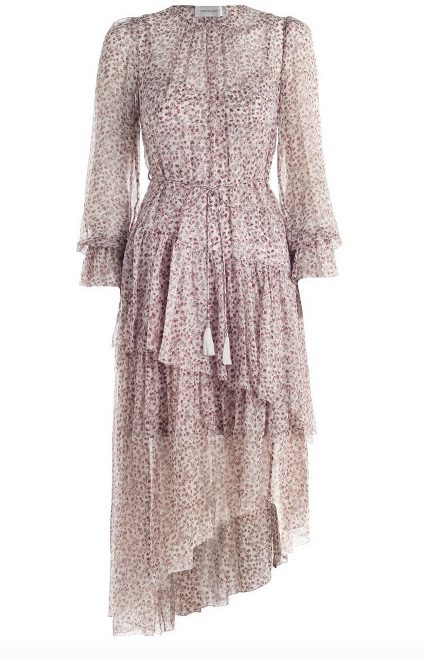 Асиметрична шовкова сукня з дрібним квітковим принтом