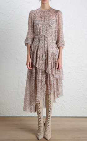 Асиметрична шовкова сукня з дрібним квітковим принтом