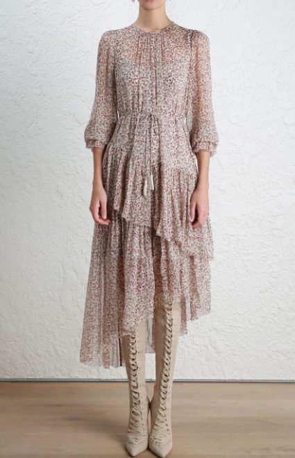 Асиметрична шовкова сукня з дрібним квітковим принтом