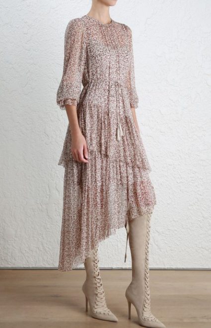 Асиметрична шовкова сукня з дрібним квітковим принтом