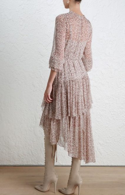 Асиметрична шовкова сукня з дрібним квітковим принтом