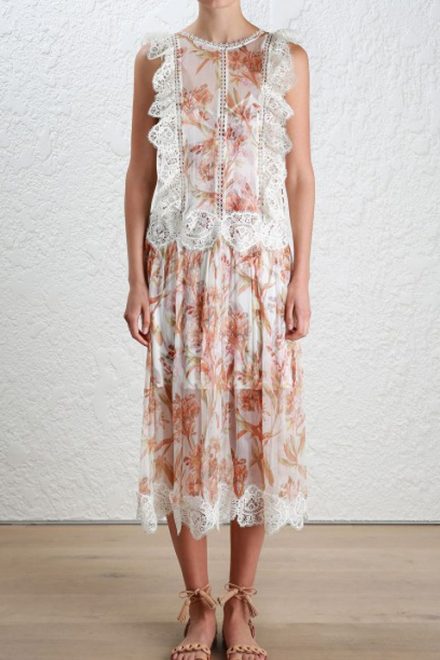 Шовкова сукня з флористичним принтом і мереживом