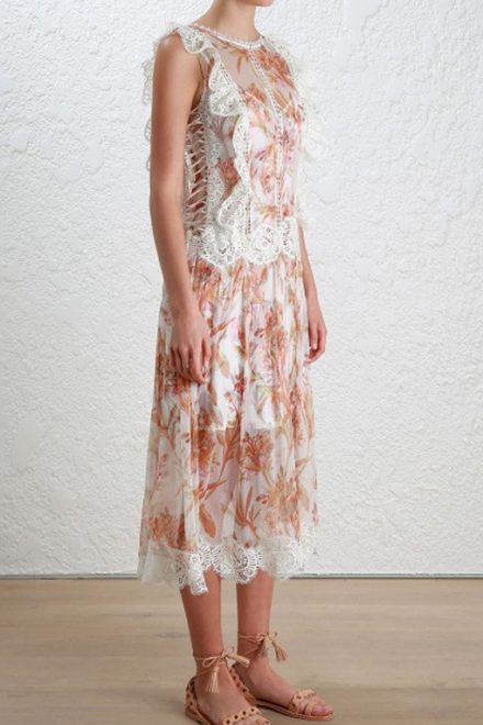 Шовкова сукня з флористичним принтом і мереживом