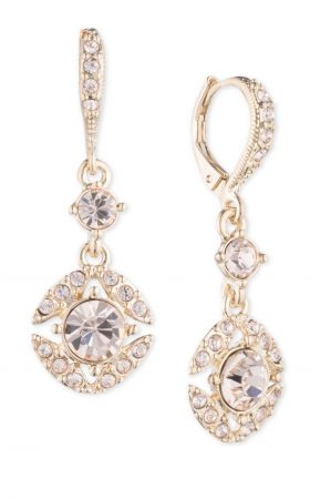 Золотисті сережки-краплі з цирконієм