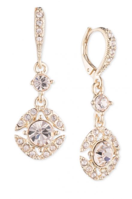 Золотисті сережки-краплі з цирконієм