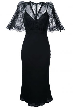 Чорна шифонова сукня із мереживним топом