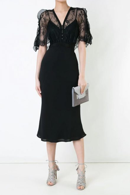 Чорна шифонова сукня із мереживним топом