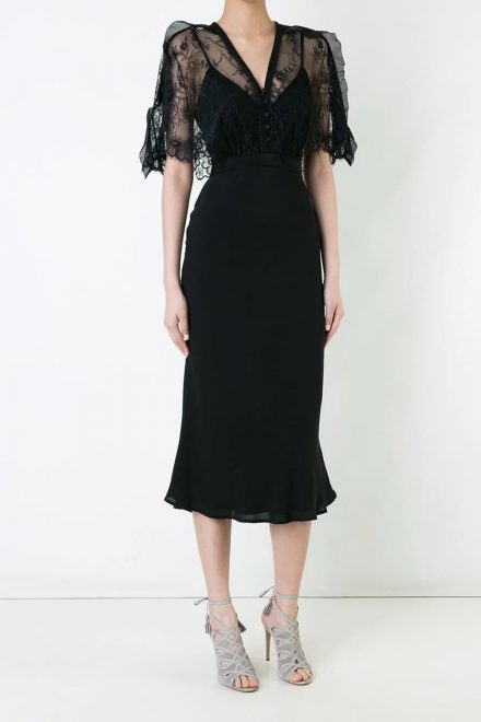 Чорна шифонова сукня із мереживним топом
