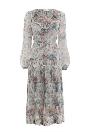 Сукня зі спідницею плісе та акварельним принтом
