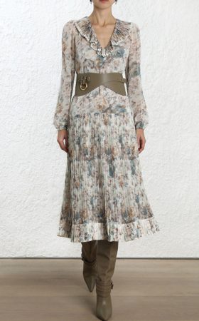 Сукня зі спідницею плісе та акварельним принтом