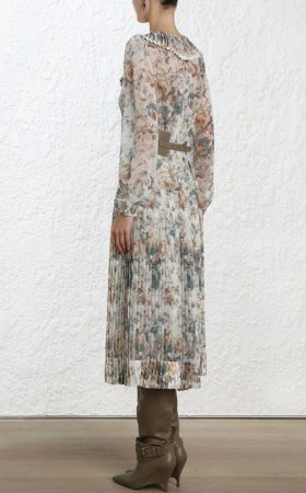 Сукня зі спідницею плісе та акварельним принтом