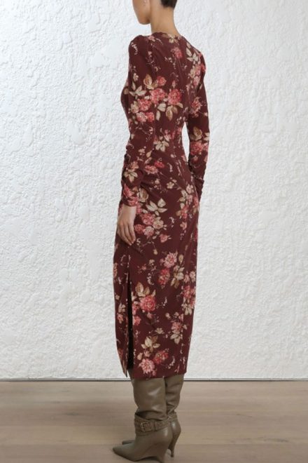 Шовкова сукня-міді з довгим рукавом