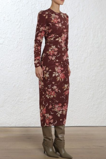 Шовкова сукня-міді з довгим рукавом