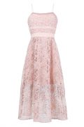 Рожеве мереживне плаття міді з талією ампір