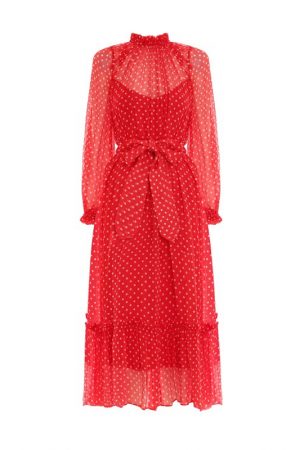 Шовкова сукня с принтом polka dot та довгим рукавом