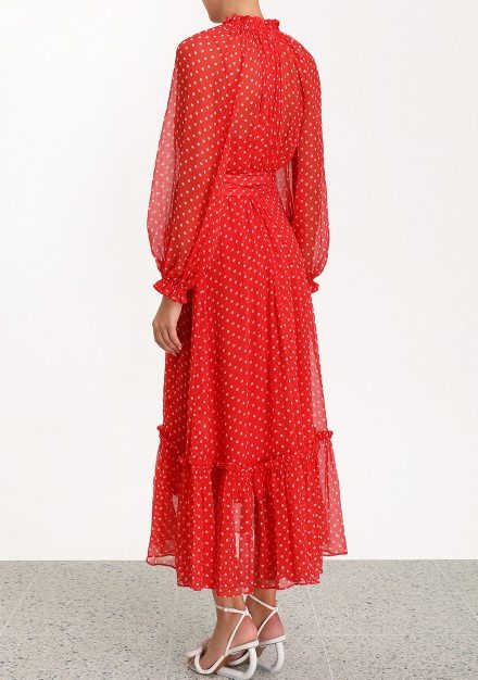 Шовкова сукня с принтом polka dot та довгим рукавом