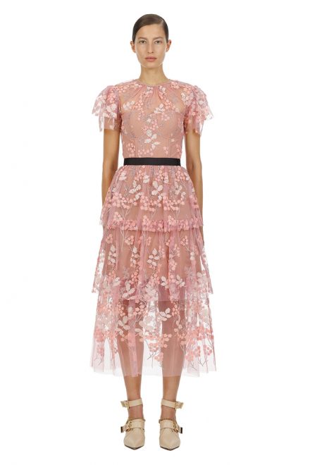 Рожева сукня з топом-бюст’є та контрастним поясом