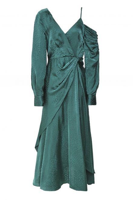 Асиметрична жаккардова сукня глибокого смарагдового відтінку