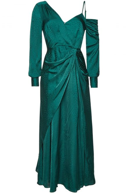 Асиметрична жаккардова сукня глибокого смарагдового відтінку