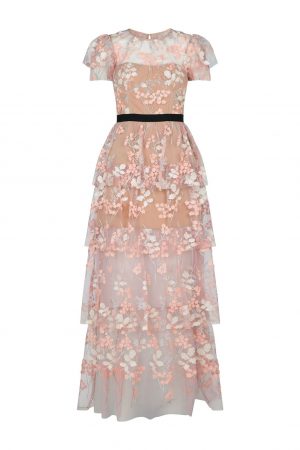 Рожева сукня з топом-бюст’є та контрастним поясом