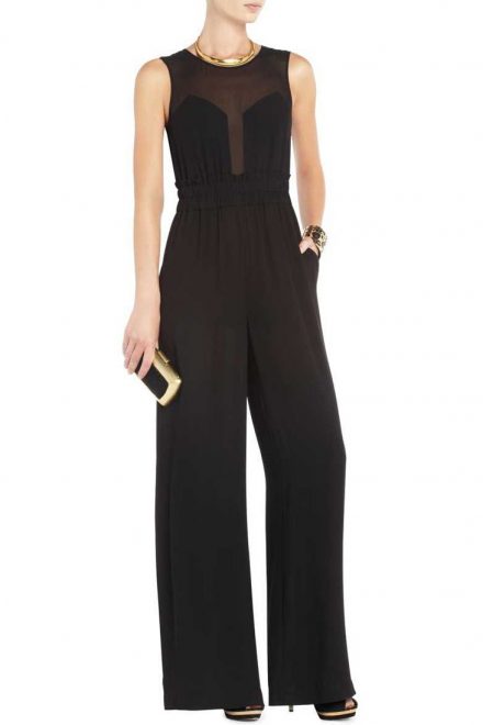 Чорний комбінезон Kiara з прозорою кокеткою