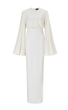 Білосніжна довга сукня з рукавами кімоно