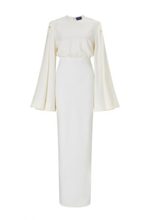 Білосніжна довга сукня з рукавами кімоно