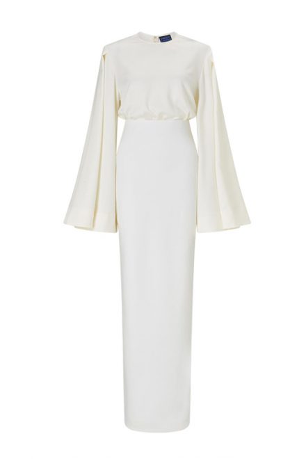 Білосніжна довга сукня з рукавами кімоно