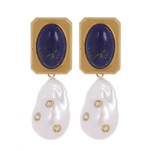 Кульчики із лазуритом і перлами