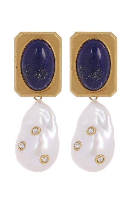 Кульчики із лазуритом і перлами