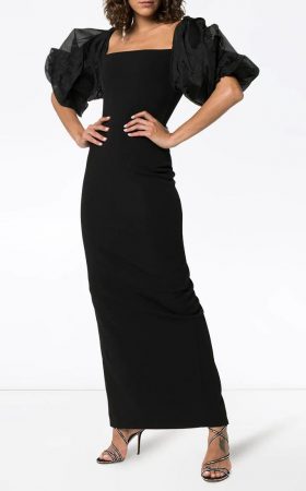 Чорна сукня-міді Ellice з акцентними рукавами