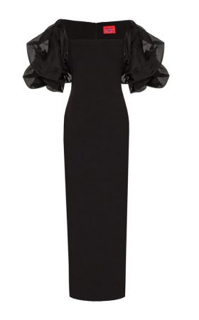 Чорна сукня-міді Ellice з акцентними рукавами